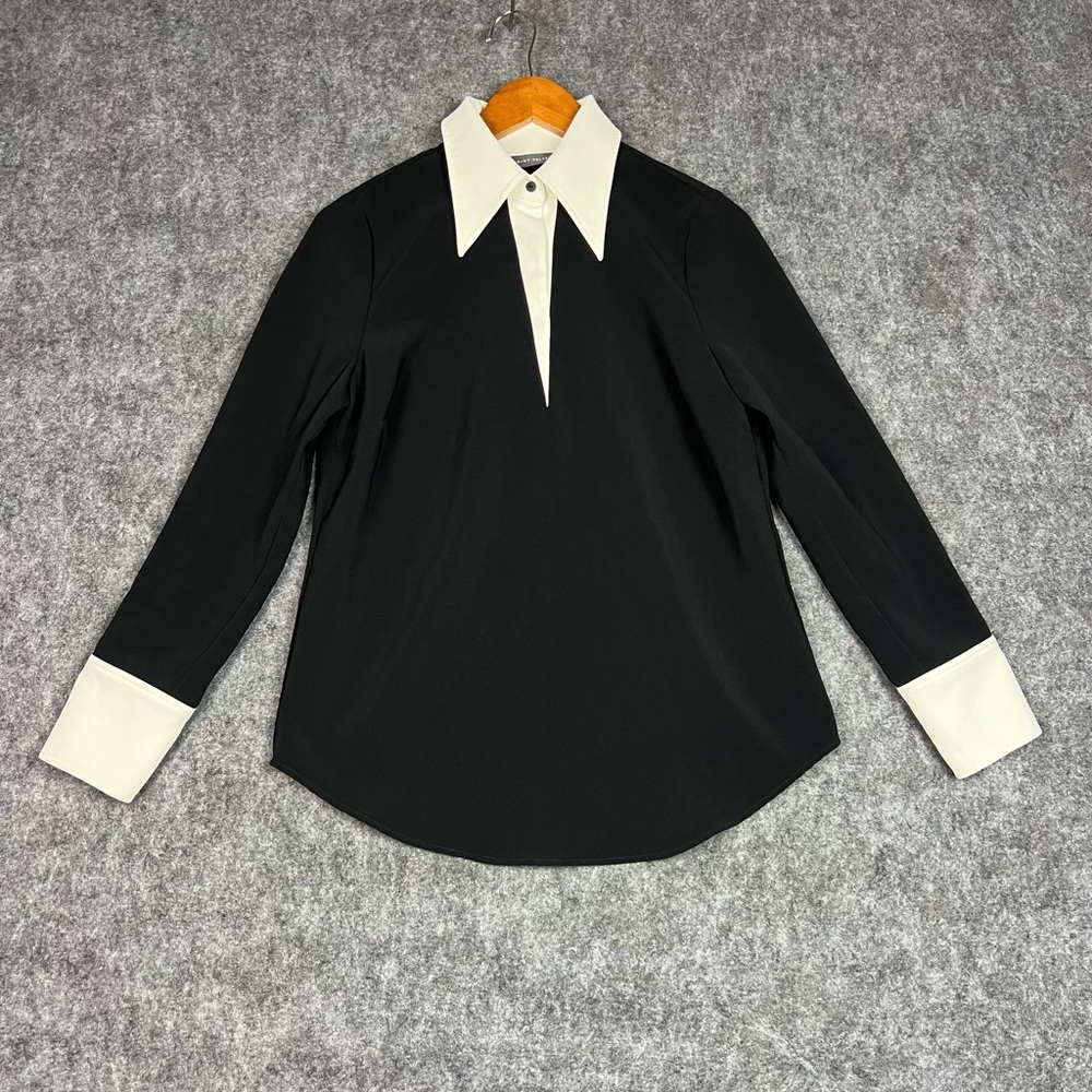 Mint Velvet Black and White Shirt Collar and Cuffs Size 6 Blouse